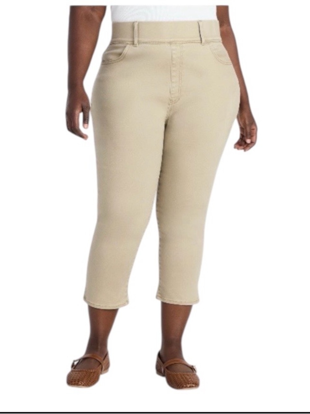 Terra & Sky Plus Size 4X (28w-30w) High-Rise PullOn Capri Jegging Jeans in Beige